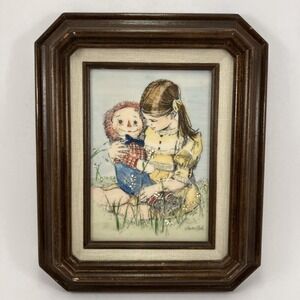 Vintage Framed Etching of Raggedy Andy & Little Girl Signed by Sandra Kuck Rare